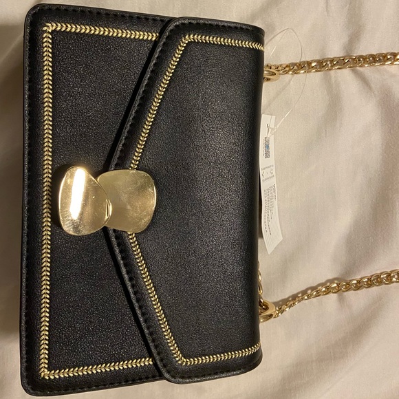 Black Leather shoulder bag Gold Chain and clip - Picture 4 of 7